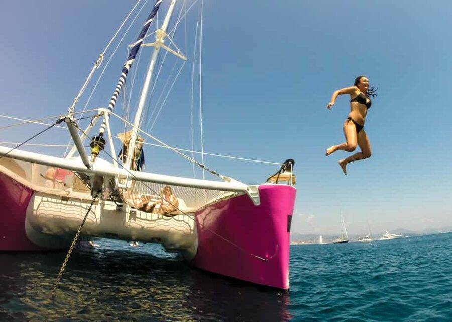 Côte d'Azur: Half-Day Coastline Catamaran Sailing Tour - The anchored swimming and paddling stop