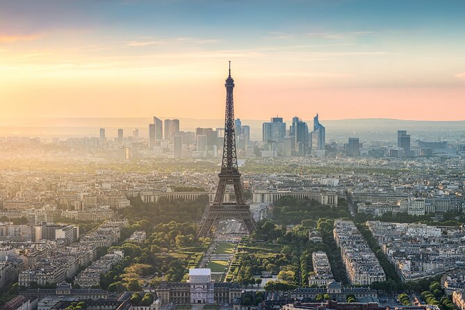 Paris at first light, the Eiffel Tower against the western skyline