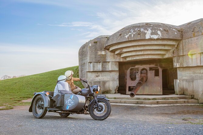 Private vintage sidecar tour of the D-Day Landing Beaches - Omaha Beach from the sand and the high ground